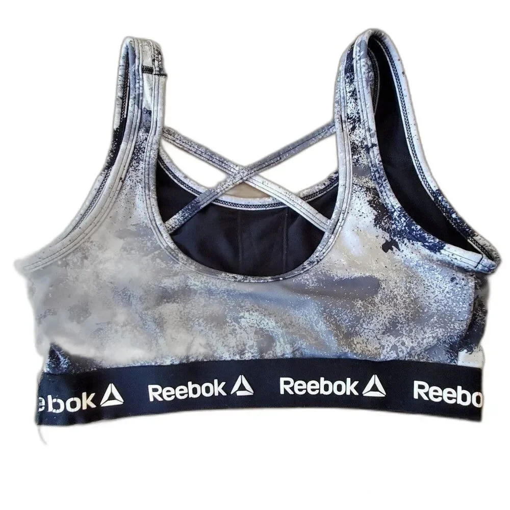 Reebok Womens Sz Small Strappy Sport Bra Mottled Gray